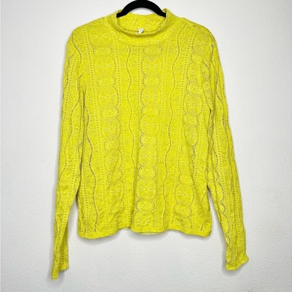 🌼 Anthropologie Daily Practice Lace Mock Neck Top in Lime size XL 14 16 - Picture 5 of 12